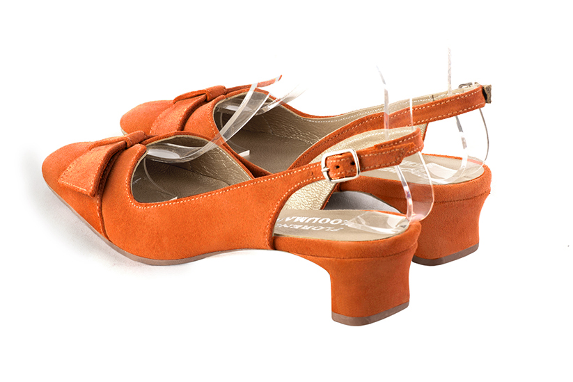 Clementine orange women's slingback shoes. Square toe. Low kitten heels. Rear view - Florence KOOIJMAN